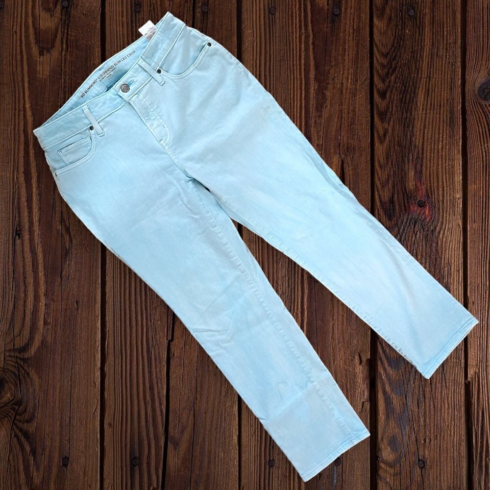 CHICOS So Slimming Girlfriend Slim Leg Ankle Jeans Pants Aqua Blue Size 0R 6 8